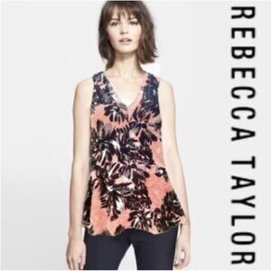 Rebecca Taylor Silk Sleeveless Peplum Top Dusty Rose and Black Florals size 2